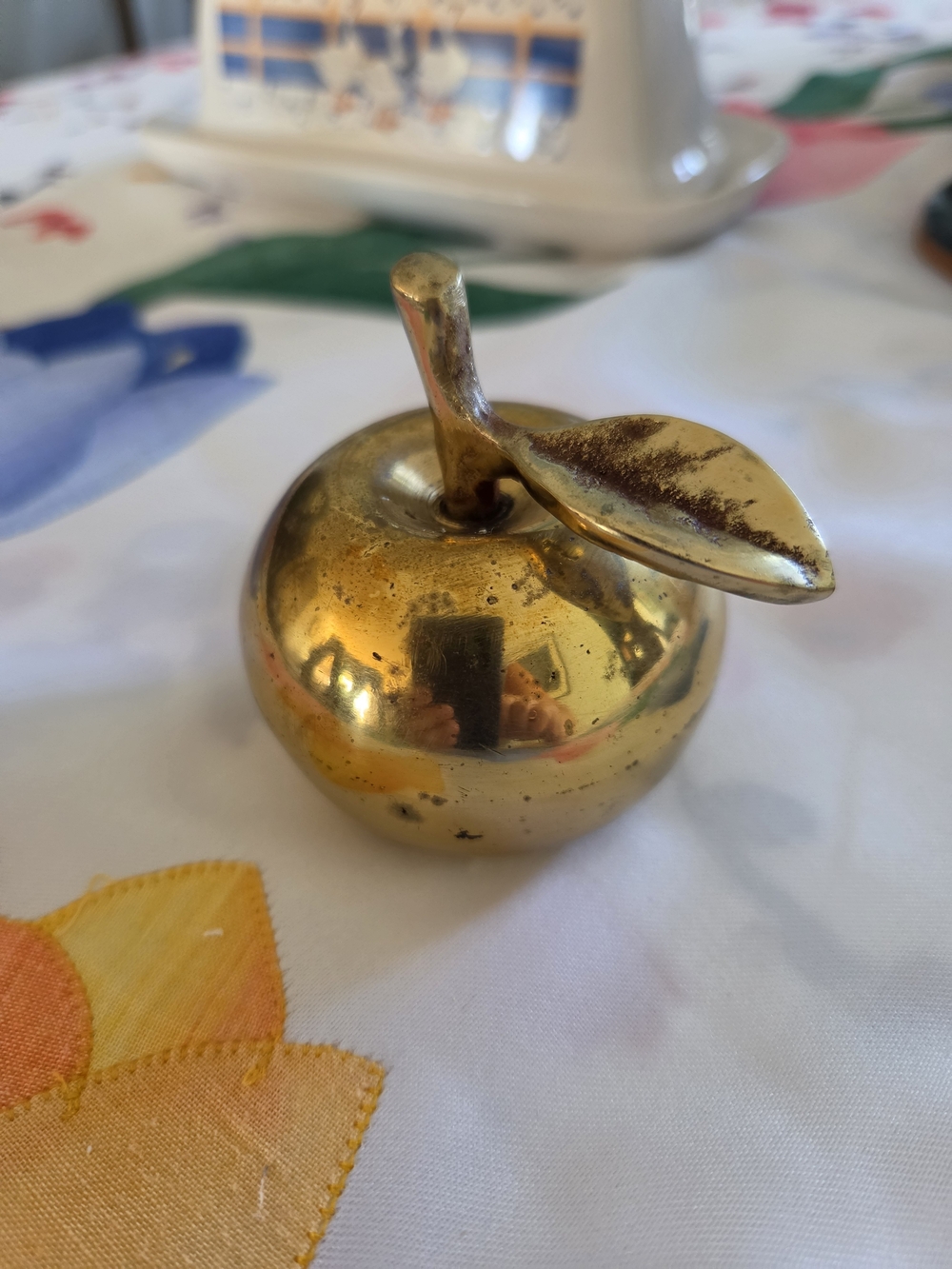 Brass Apple Accent Figure - Gold Decorative Home Accent